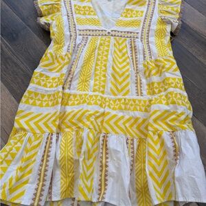 THML Yellow and White Geometric Midi Dress